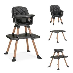 Dream On Me Luna 4-in-1 Convertible High Chair – Transforms into a Booster & Toddler Seat, Then into a Toddler Chair & Table, 5-Point Safety Harness, Adjustable Tray, Anti-Skid Padded Feet – Black