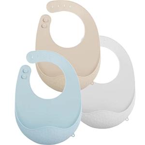 PandaEar 3 Pack Super Light Silicone Baby Bib for Boys Girls| Waterproof Baby Bibs with Pocket Food Catcher, Soft Adjustable Silicone Feeding Bibs