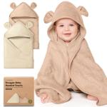 KeaBabies 2-Pack Hooded Baby Towels for Newborn - 30x30 Soft & Absorbent Viscose from Bamboo Baby Bath Towels with Hood for Infant, Toddler,Kids,Boys Girls,Newborn Bath Essentials (Almond, Petite)