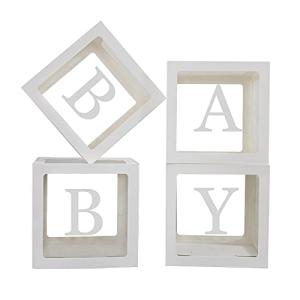 Baby Boxes with Letters for Baby Shower,Clear Baby Shower Decorations Block Boxes for Gender Reveal,Transparent Balloon Box Backdrop Birthday Party,4PCS