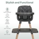 Dream On Me Luna 4-in-1 Convertible High Chair – Transforms into a Booster & Toddler Seat, Then into a Toddler Chair & Table, 5-Point Safety Harness, Adjustable Tray, Anti-Skid Padded Feet – Black