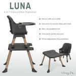 Dream On Me Luna 4-in-1 Convertible High Chair – Transforms into a Booster & Toddler Seat, Then into a Toddler Chair & Table, 5-Point Safety Harness, Adjustable Tray, Anti-Skid Padded Feet – Black