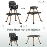 Dream On Me Luna 4-in-1 Convertible High Chair – Transforms into a Booster & Toddler Seat, Then into a Toddler Chair & Table, 5-Point Safety Harness, Adjustable Tray, Anti-Skid Padded Feet – Black