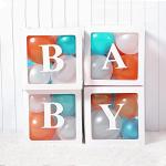 Baby Boxes with Letters for Baby Shower,Clear Baby Shower Decorations Block Boxes for Gender Reveal,Transparent Balloon Box Backdrop Birthday Party,4PCS