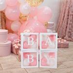 Baby Boxes with Letters for Baby Shower,Clear Baby Shower Decorations Block Boxes for Gender Reveal,Transparent Balloon Box Backdrop Birthday Party,4PCS