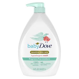 Baby Dove Sensitive Skin Care Baby Wash Fragrance Free Moisture For Baby Bath Time Fragrance Free and Hypoallergenic, Washes Away Bacteria 34 oz (Pack of 1)