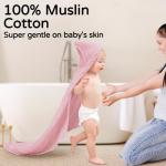 Yoofoss Hooded Baby Towels for Newborn 2 Pack 100% Muslin Organic Cotton Baby Bath Towel with Hood for Babies, Infant, Toddler and Kids, 32x32Inch, Soft and Absorbent Newborn Essential,Pink&Wh Leaf