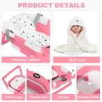 MoreFeel Collapsible Baby Bathtub for Newborn with Thermometer & 1 Hooded Towel & 1 Soft Floating Cushion,Portable Travel Bathtub with Drain Hole, Durable Foldable Baby Tubs for Infants to Toddler
