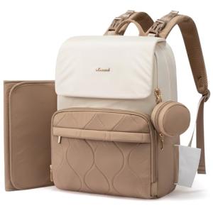 LOVEVOOK Diaper Bag Backpack, Baby Travel Bags for Boys & Girl, Toddler Waterproof Diaper Bag w/Changing Pad (Beige khaki, 15.6''-Small)