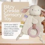 Itzy Ritzy - Bitzy Crinkle Sensory Toy Bunny with Crinkle Sound for Babies & Toddlers - Features Soft Braided Teething Ring & Textured Ribbons, Designed for Ages 0 Months and Up, Bunny