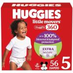 Huggies Size 5 Baby Diapers, Little Movers HuggFit 360° Baby Diapers with 360° Waistband, Size 5 (27+ lbs), 56 Count, Packaging May Vary