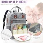 Tuwubi Diaper Bag Backpack, Baby Essentials Travel Tote Bag, Multi function Waterproof Backpacks, Travel Essentials with Stroller Straps & Pacifier Case - Grey