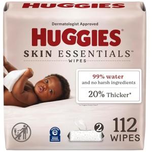Huggies Skin Essentials Baby Wipes, Hypoallergenic, 99% Water, 2 Flip Top Packs (112 Wipes Total)