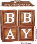 Baby Shower Decorations Baby Boxes with Letters, 4pcs Wood Brown Baby Blocks with Printed Letter, Gender Reveal Decorations, Woodland Baby Shower Girl Boy,Teddy Bear Theme Party