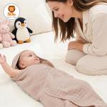 Sunny zzzZZ Muslin Hooded Baby Bath Towels - 3 Pack 100% Cotton Soft Low-Saturation Pastel Towels Including Classic White for Newborns, Infants, Toddlers - 32x32 Inch - Light Bean Paste and White