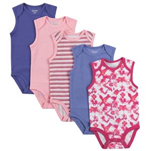 Hanes Baby Girls Bodysuits, Ultimate Flexy Infant Sleeveless 5-pack, Purple/Pink, 6-12M US