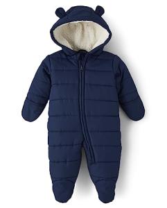 The Children's Place,and Newborn Fleece Hoodie Zip-front Snowsuit Bunting,TIDAL,0-3 MONTHS