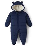 The Children's Place,and Newborn Fleece Hoodie Zip-front Snowsuit Bunting,TIDAL,0-3 MONTHS