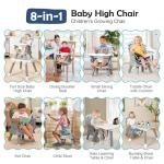 Cowiewie 8 in 1 Baby High Chair for Babies & Toddlers Table and Chair Set Building Block Table Highchair with Safety Harness, Removable Tray(Wavy)