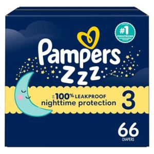 Pampers ZZZ Overnight Diapers, Size 3 (16-28 lbs), 66 Count, Nighttime Protection Disposable Baby Diaper, Night Time Leak and Skin Protection