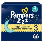Pampers ZZZ Overnight Diapers, Size 3 (16-28 lbs), 66 Count, Nighttime Protection Disposable Baby Diaper, Night Time Leak and Skin Protection
