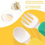 HIWOOD Baby Self Feeding Training Spoon and Fork Set with Travel Case, BPA-Free Cute Circle Toddler Training Utensils, Silicone/ABS Great Tableware Set Spoons Fork for Kids(Deep Green & Light Yellow)