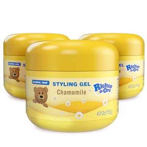 Ricitos de Oro Chamomile Hair Gel -Preserves Natural Color, Non-Greasy, Alcohol Free, Hypoallergenic, Tear-Free, Gentle Daily Use - Baby, Kids Hair Gel, Toddler - 4.05 Oz, 3-Pack