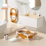 Kerbwry Collapsible Baby Bathtub for Newborn to Toddler (0-18 Months) - Foldable Baby Bath Tub with Soft Towel, Newborn& Infant Bathtub for Travel and Outdoor, Brown