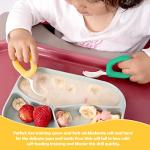 HIWOOD Baby Self Feeding Training Spoon and Fork Set with Travel Case, BPA-Free Cute Circle Toddler Training Utensils, Silicone/ABS Great Tableware Set Spoons Fork for Kids(Deep Green & Light Yellow)