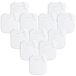 Benoxine Baby Bibs Soft and Absorbent Organic Cotton Bandana Bibs Set for Boys Girls Newborn Unisex Plain Color 3-36 Months,White, 12 Pcs