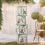 Kate Aspen Woodland Baby Boxes With Letters For Baby Shower Decorations, Gender Reveal Decoration, Photo Prop & Forest Animal Nursery Decor (Set of 4 Stackable Blocks Spells B-A-B-Y)