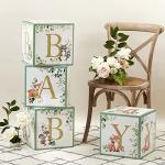 Kate Aspen Woodland Baby Boxes With Letters For Baby Shower Decorations, Gender Reveal Decoration, Photo Prop & Forest Animal Nursery Decor (Set of 4 Stackable Blocks Spells B-A-B-Y)