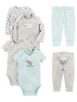 Simple Joys Kid's 6 piece Little Character sets Sleepwear, Grey Lamb, 6-9 Months