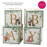 Kate Aspen Woodland Baby Boxes With Letters For Baby Shower Decorations, Gender Reveal Decoration, Photo Prop & Forest Animal Nursery Decor (Set of 4 Stackable Blocks Spells B-A-B-Y)