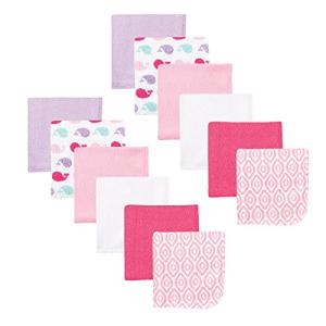 Luvable Friends Unisex Baby Cotton Rich Washcloths, Girl Whale, One Size