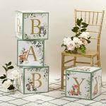 Kate Aspen Woodland Baby Boxes With Letters For Baby Shower Decorations, Gender Reveal Decoration, Photo Prop & Forest Animal Nursery Decor (Set of 4 Stackable Blocks Spells B-A-B-Y)