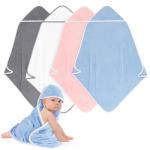 UNIMADE Hooded Towel for Newborn, 4 Pack Soft Coral Fleece Baby Towels, Ultra Absorbent Bath Cloths Bulk for Infants, Toddlers, Newborn Essential- 30 x 30 inch - Multicolor