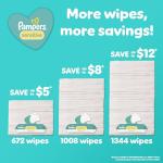 Pampers Baby Wipes Sensitive, Water Based Baby Wipes, Hypoallergenic and Unscented Baby Wipes, 168 Wipes Total (2 Flip-Top Packs)