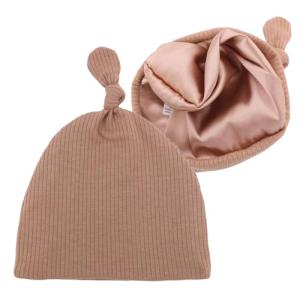 Silky Satin Lined Newborn Hat Hair Care Knot Beanie Hats for Infant Baby Boys Girls Caps 0-6 Months (0-6M Rib Camel)