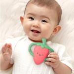 Itzy Ritzy Strawberry-Shaped Baby Teether with Handles – Silicone Teether for Babies with Easy-Grab Handles and Textured, Teethable Surfaces – Baby Teething Toy for 3 Months & Up (Strawberry)