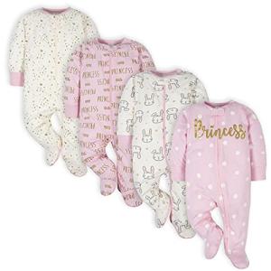 Gerber Baby Girls 4 Pack Sleep 'N Play Footie, Princess Pink, 6-9 Months