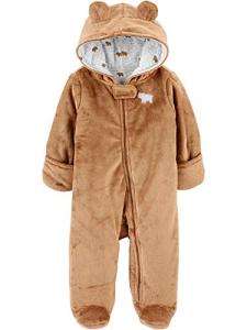 Simple Joys By Carter's Unisex Baby Fleece Footed Jumpsuit Pram Snowsuit, Brown Bear, 6-9 Months US