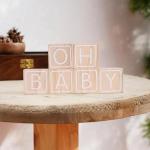 Baby Shower Wooden Block Decorations - OH BABY Sign Little Blocks, (Set of 6),for Baby Shower Party Table Centerpiece Decoration, Guestbook Keepsake