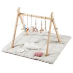 little dove Baby Gym with Mat, Wooden Play Gym with 9 Sensory Toys, Foldable Baby Play GymFrame Activity Center, Natural Pine Wood, Montessori Toys, Easy to Assemble & Clean, Natural Color