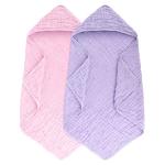 Synrroe 2 Pack Hooded Muslin Cotton Baby Towels, 32x32Inch, Pink & Purple