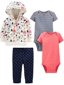 Simple Joys by Carter's Baby Girl's 4-Piece Jacket, Pant, and Bodysuit Set Pants, Floral, 6-9 Months