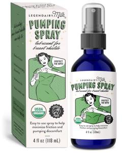 Legendairy Milk Pumping Spray 4 oz., Helps Sore Nipples & Clogged Ducts, Organic Lubricant for Breast Shields and Flanges, Vegan Breast Pump Spray, Natural & Lanolin-Free, Made in USA