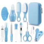 PandaEar Baby Healthcare & Grooming Kit - Baby Safety Set Comb, Brush, Finger Toothbrush, Nail Clippers, Scissors, Nasal Aspirator - Nursery Care Kit (Blue)