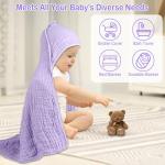 Synrroe 2 Pack Hooded Muslin Cotton Baby Towels, 32x32Inch, Pink & Purple