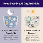 The Honest Company Comfort Dry Disposable Overnight Diapers for Sensitive Skin, Hypoallergenic, Baby Cozy Cloud and Star Signs Design Club Box Size 4 (22–37 lbs) 48 Count